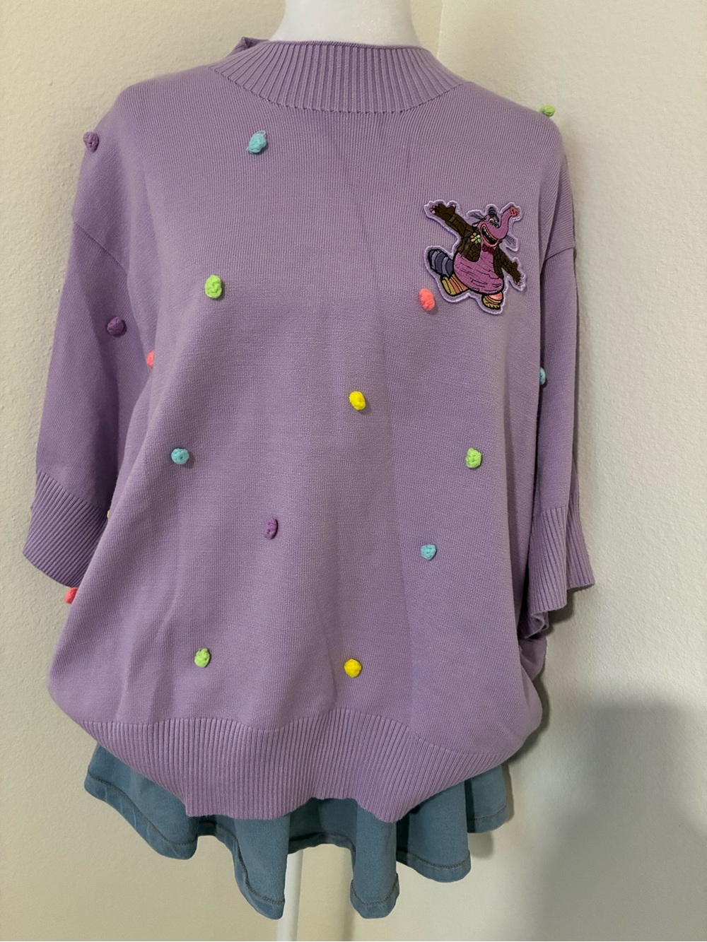 Disney Pixar Inside Out 💜 bingbong Pom Pom Short Sleeve Sweater 2XL NWT